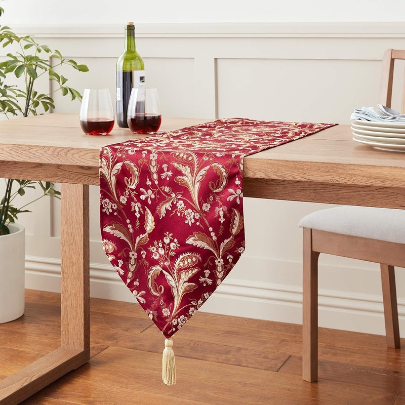 Violet Linen Decorative Luxury Damask Vintage Design Table Runner, 13" x 70", Burgundy - Image 2